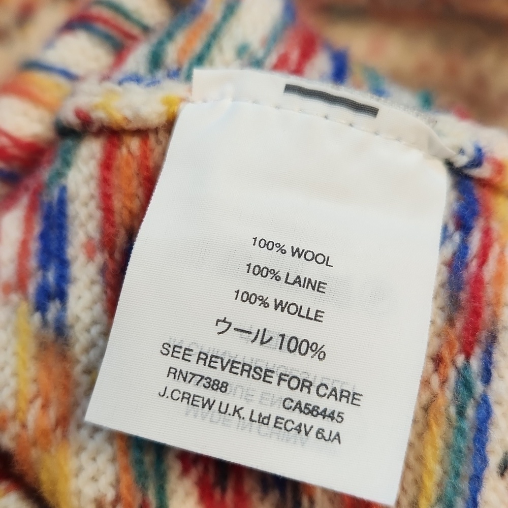J. Crew cream Fair Isle Crew neck side slits wool oversized sweater sz S - Picture 5 of 10